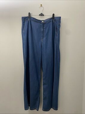 LOV by Westside Blue Wide Leg Pleated Trouser Jeans High Rise Size 34 XL Lyocell